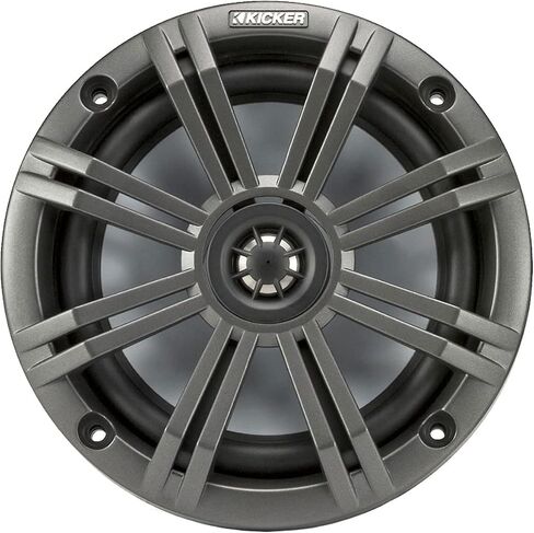 Kicker KMC2 Weather-Resistant Marine Gauge Style Bluetooth USB Receiver with 6.5" 2-Way 195W Max Coaxial Boat Speakers with Silver Grilles (Qty 2), 50-Ft 16-Gauge Wire, 22" Antenna in Saudi Arabia