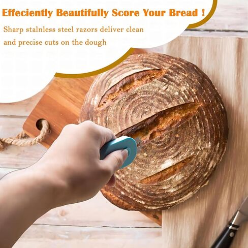 2Pcs Magnetic Bread Lame Dough Scoring Tool,Push-Pull Design, Professional Sourdough Scoring Tool for Sourdough Bread Baking & Making Contain 10 Razor Blades (Black&Blue) in Saudi Arabia
