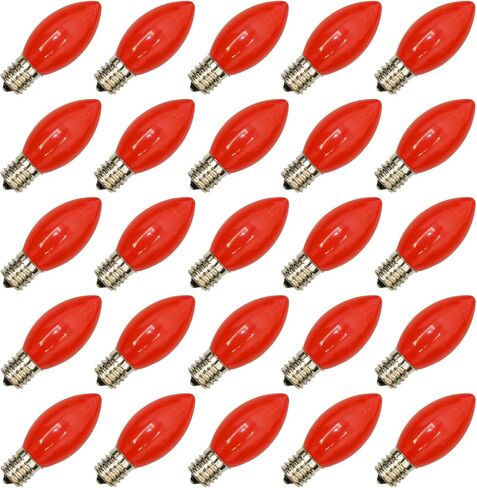SUNSGNE 25 Pack C9 LED Outdoor Christmas Orange Light Bulbs, C9 Plastic Shatterproof LED Replacement Bulbs for Christmas Outdoor Patio String Lights, E17 Intermediate Base - 0.6 Watts in Kuwait