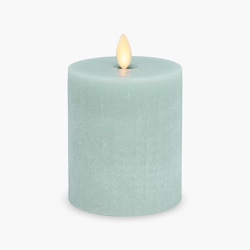 Luminara Flameless Candle LED Pillar Fresh Mint Chalky Linen Finish - Real Wax Melted Top Unscented, Remote Ready, Timer (3 x 4.5 inch) in Saudi Arabia