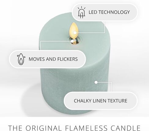 Luminara Flameless Candle LED Pillar Fresh Mint Chalky Linen Finish - Real Wax Melted Top Unscented, Remote Ready, Timer (3 x 4.5 inch) in Saudi Arabia