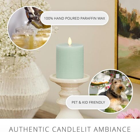 Luminara Flameless Candle LED Pillar Fresh Mint Chalky Linen Finish - Real Wax Melted Top Unscented, Remote Ready, Timer (3 x 4.5 inch) in Saudi Arabia