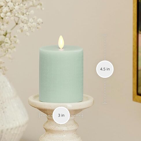 Luminara Flameless Candle LED Pillar Fresh Mint Chalky Linen Finish - Real Wax Melted Top Unscented, Remote Ready, Timer (3 x 4.5 inch) in Saudi Arabia