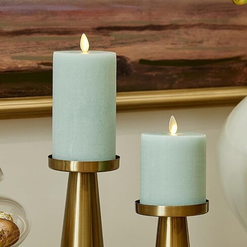 Luminara Flameless Candle LED Pillar Fresh Mint Chalky Linen Finish - Real Wax Melted Top Unscented, Remote Ready, Timer (3 x 4.5 inch) in Saudi Arabia