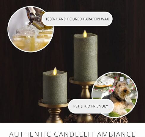 Luminara Flameless Candle LED Pillar Fresh Mint Chalky Linen Finish - Real Wax Melted Top Unscented, Remote Ready, Timer (3 x 4.5 inch) in Saudi Arabia