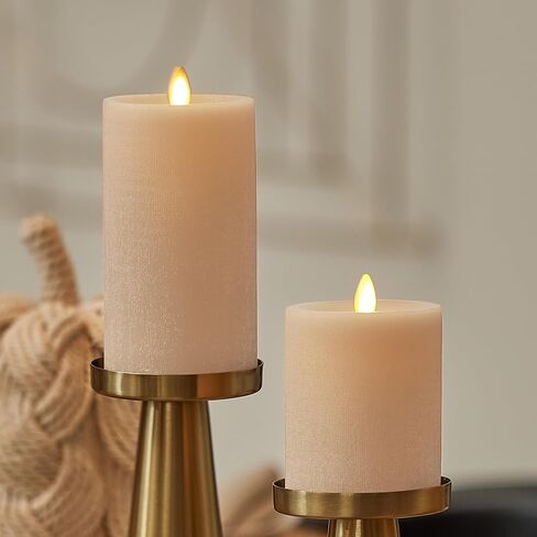 Luminara Flameless Candle LED Pillar Fresh Mint Chalky Linen Finish - Real Wax Melted Top Unscented, Remote Ready, Timer (3 x 4.5 inch) in Kuwait