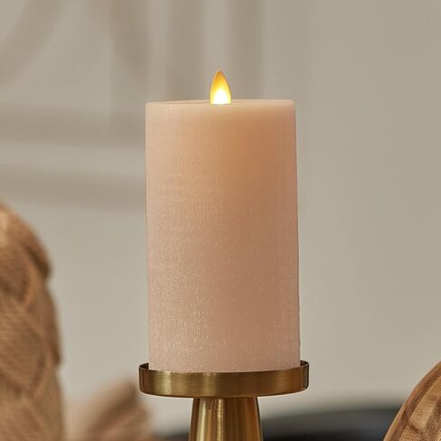 Luminara Flameless Candle LED Pillar Fresh Mint Chalky Linen Finish - Real Wax Melted Top Unscented, Remote Ready, Timer (3 x 4.5 inch) in Kuwait