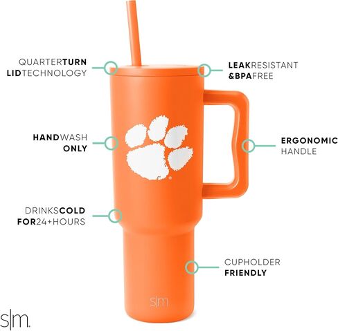 كوب تكساس لونجهورنز البسيط والحديث والمرخص رسميًا بسعة 40 أونصة مع مقبض وغطاء من القش | هدايا كرة القدم NCAA للرجال والنساء | مجموعة تريك | جامعة تكساس in Kuwait