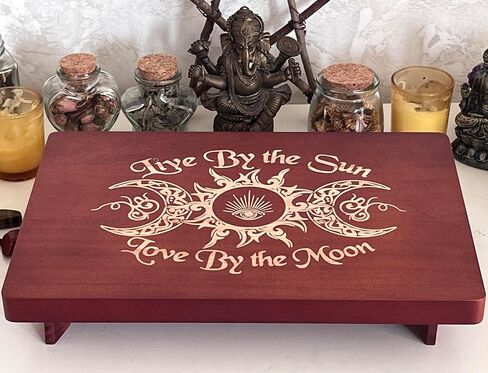 Altar Table, Meditation Table, Small Altar Table, Wooden Witch Altar, Wiccan Alter Table, Buddhist Shrine, Engraved The Wheel of The Year on Table Top, 12 × 8 inches in Saudi Arabia