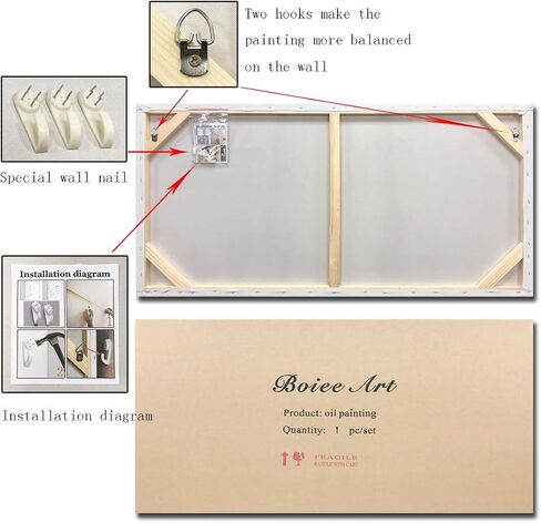 Boiee Art، 24 × 48 بوصة مزخرفة مرسومة يدويًا مجردة أجنحة الملاك لوحات قماشية عمل فني حديث رمادي أزرق أبيض لوحة زيتية ديكور منزلي فن خشبي داخل إطار جاهز للتعليق في مدخل غرفة الطعام in Kuwait