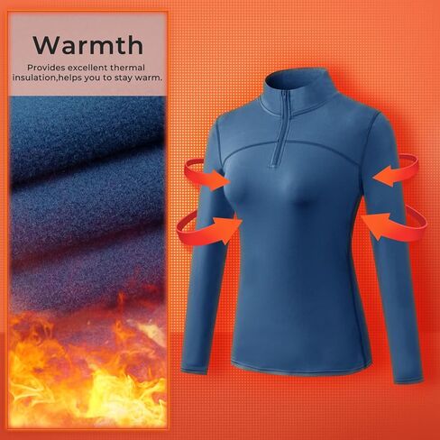 قمصان نسائية حرارية بسحاب ربعي وأكمام طويلة من الصوف للتمرين وطبقة أساسية للطقس البارد والجري والتزلج والجولف in Kuwait