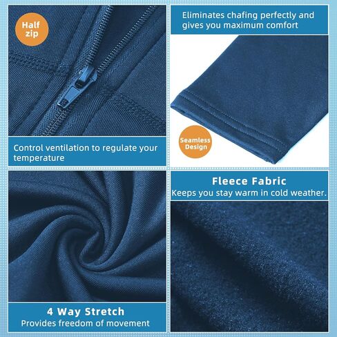 قمصان نسائية حرارية بسحاب ربعي وأكمام طويلة من الصوف للتمرين وطبقة أساسية للطقس البارد والجري والتزلج والجولف in Kuwait