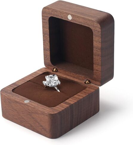 Wood Ring Box for Wedding Ceremony Engagement Premium Wooden Rustic Ring Box Soft Interior Pendant Holder Gift Jewelry Holder Vintage Ring Boxes for Single Slots Earrings Studs Storage with Lid in Kuwait