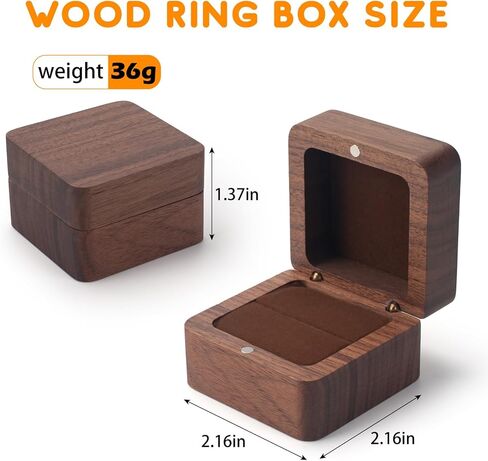 Wood Ring Box for Wedding Ceremony Engagement Premium Wooden Rustic Ring Box Soft Interior Pendant Holder Gift Jewelry Holder Vintage Ring Boxes for Single Slots Earrings Studs Storage with Lid in Kuwait