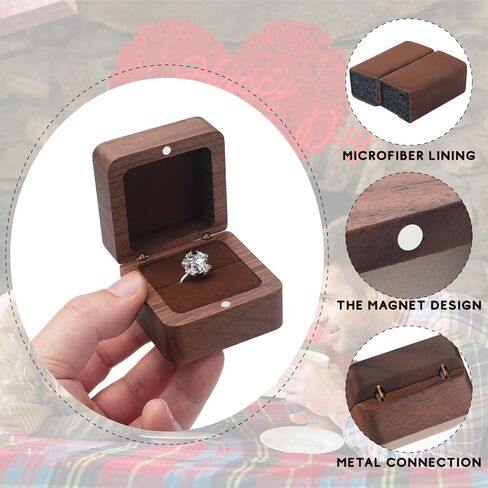 Wood Ring Box for Wedding Ceremony Engagement Premium Wooden Rustic Ring Box Soft Interior Pendant Holder Gift Jewelry Holder Vintage Ring Boxes for Single Slots Earrings Studs Storage with Lid in Kuwait