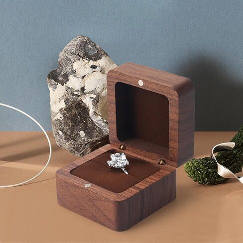 Wood Ring Box for Wedding Ceremony Engagement Premium Wooden Rustic Ring Box Soft Interior Pendant Holder Gift Jewelry Holder Vintage Ring Boxes for Single Slots Earrings Studs Storage with Lid in Kuwait