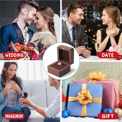 Wood Ring Box for Wedding Ceremony Engagement Premium Wooden Rustic Ring Box Soft Interior Pendant Holder Gift Jewelry Holder Vintage Ring Boxes for Single Slots Earrings Studs Storage with Lid in Kuwait