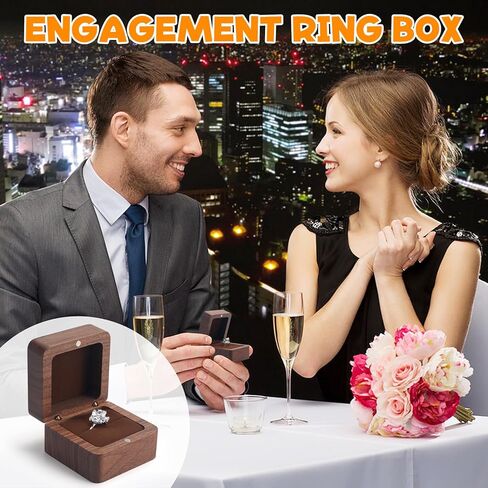 Wood Ring Box for Wedding Ceremony Engagement Premium Wooden Rustic Ring Box Soft Interior Pendant Holder Gift Jewelry Holder Vintage Ring Boxes for Single Slots Earrings Studs Storage with Lid in Kuwait