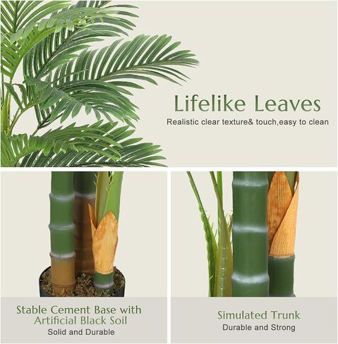 5ft Tall Triple Golden Cane Palm Artificial Tree, Large Tropical Palm Tree, PE Material & UV Resistant Fake Plant in Pot for Indoor Outdoor Home Decor Office House Living Room (Set of 2) in Saudi Arabia