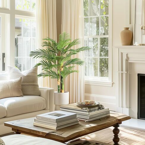 5ft Tall Triple Golden Cane Palm Artificial Tree, Large Tropical Palm Tree, PE Material & UV Resistant Fake Plant in Pot for Indoor Outdoor Home Decor Office House Living Room (Set of 2) in Saudi Arabia