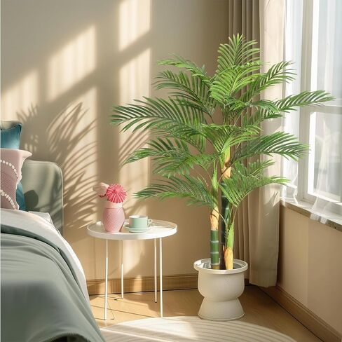 5ft Tall Triple Golden Cane Palm Artificial Tree, Large Tropical Palm Tree, PE Material & UV Resistant Fake Plant in Pot for Indoor Outdoor Home Decor Office House Living Room (Set of 2) in Saudi Arabia