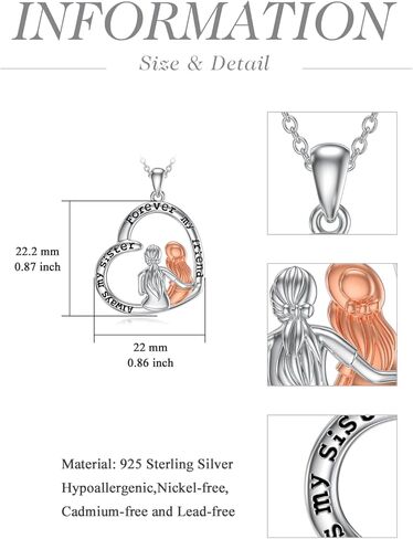 WINNICACA Sister Gifts from Sister 2/3 Sisters Necklace Always My Sister Forever My Friend Necklace 925 Sterling Silver Sister Birthday Gifts Valentines Day Gifts for Sister,Sister Jewelry Gifts for Sister,Friend,Mother,Daughter in Kuwait