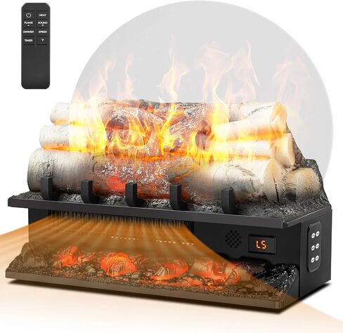 21 Inches Electric Fireplace Insert Log Heater Set, Freestanding Heater with Adjustable Flame Brightness and Flicker Speed, 750w/1500w Heating, Overheat Protection, Remote Control in Saudi Arabia