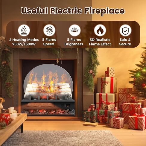 21 Inches Electric Fireplace Insert Log Heater Set, Freestanding Heater with Adjustable Flame Brightness and Flicker Speed, 750w/1500w Heating, Overheat Protection, Remote Control in Saudi Arabia