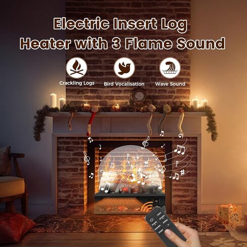 21 Inches Electric Fireplace Insert Log Heater Set, Freestanding Heater with Adjustable Flame Brightness and Flicker Speed, 750w/1500w Heating, Overheat Protection, Remote Control in Saudi Arabia