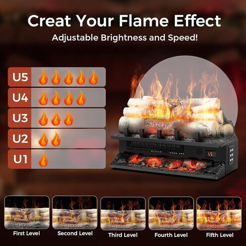 21 Inches Electric Fireplace Insert Log Heater Set, Freestanding Heater with Adjustable Flame Brightness and Flicker Speed, 750w/1500w Heating, Overheat Protection, Remote Control in Saudi Arabia