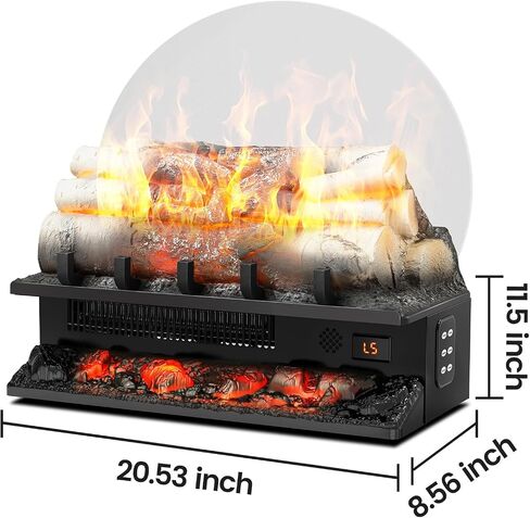 21 Inches Electric Fireplace Insert Log Heater Set, Freestanding Heater with Adjustable Flame Brightness and Flicker Speed, 750w/1500w Heating, Overheat Protection, Remote Control in Saudi Arabia