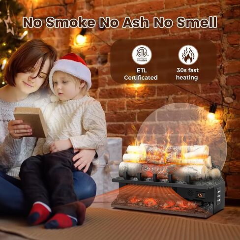21 Inches Electric Fireplace Insert Log Heater Set, Freestanding Heater with Adjustable Flame Brightness and Flicker Speed, 750w/1500w Heating, Overheat Protection, Remote Control in Saudi Arabia