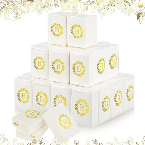 100 Pack Monogrammed Pocket Tissues Packs Gold Letter Facial Tissues Items for Guests Mini Travel Size 3 Ply Tissues Bulk for Wedding Party Favors Graduation Celebration Travelling (Letter B) in Saudi Arabia