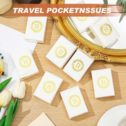 100 Pack Monogrammed Pocket Tissues Packs Gold Letter Facial Tissues Items for Guests Mini Travel Size 3 Ply Tissues Bulk for Wedding Party Favors Graduation Celebration Travelling (Letter B) in Saudi Arabia