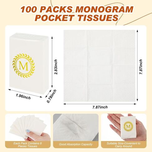 100 Pack Monogrammed Pocket Tissues Packs Gold Letter Facial Tissues Items for Guests Mini Travel Size 3 Ply Tissues Bulk for Wedding Party Favors Graduation Celebration Travelling (Letter B) in Saudi Arabia