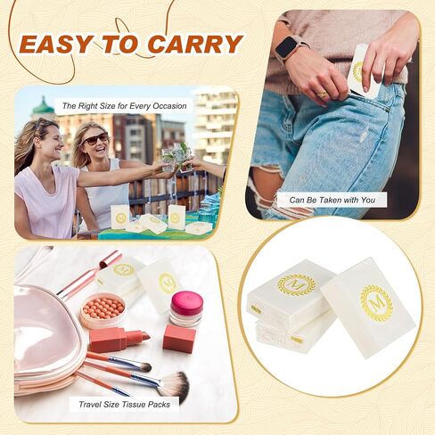 100 Pack Monogrammed Pocket Tissues Packs Gold Letter Facial Tissues Items for Guests Mini Travel Size 3 Ply Tissues Bulk for Wedding Party Favors Graduation Celebration Travelling (Letter B) in Saudi Arabia