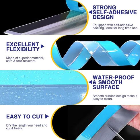 Weather Stripping Door Draft Stopper Door Bottom Seal Strip for House and Glass Shower, 9.8FT(L) x 2in(W) Silicone Door Sweep for Gaps of Doors and Windows, Weatherproof Soundproof (Transparent) in Saudi Arabia
