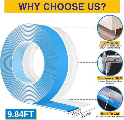 Weather Stripping Door Draft Stopper Door Bottom Seal Strip for House and Glass Shower, 9.8FT(L) x 2in(W) Silicone Door Sweep for Gaps of Doors and Windows, Weatherproof Soundproof (Transparent) in Saudi Arabia