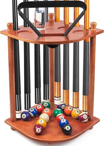 aklot تجمع جديلة الرف، رفوف البلياردو جديلة مع عدادات النتيجة حامل عصا تجمع ث / حامل الشراب، يحمل 8 العصي ومجموعة كاملة من كرات البلياردو in Kuwait