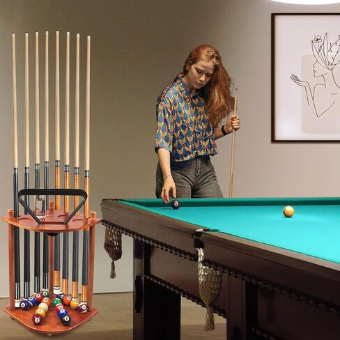 aklot تجمع جديلة الرف، رفوف البلياردو جديلة مع عدادات النتيجة حامل عصا تجمع ث / حامل الشراب، يحمل 8 العصي ومجموعة كاملة من كرات البلياردو in Kuwait