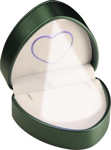 LED Necklace Earrings Box for Engagement, Wedding…Unique Designed Heart to Heart Idea PU Leather Heart Shaped Necklace Pendant Earring Jewelry Gift Holder Box with Light for Men for Women (Green) in Kuwait