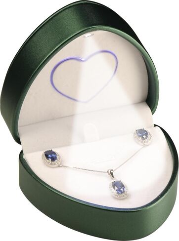 LED Necklace Earrings Box for Engagement, Wedding…Unique Designed Heart to Heart Idea PU Leather Heart Shaped Necklace Pendant Earring Jewelry Gift Holder Box with Light for Men for Women (Green) in Kuwait