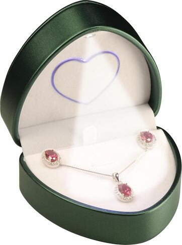 LED Necklace Earrings Box for Engagement, Wedding…Unique Designed Heart to Heart Idea PU Leather Heart Shaped Necklace Pendant Earring Jewelry Gift Holder Box with Light for Men for Women (Green) in Kuwait