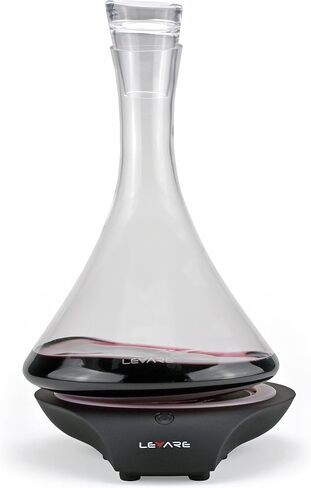 LEVARE Electric Aerator and Glass Decanter Set, Smart Swirl Aerating Base Ages Wine in Minutes, Premium Aeration for Sommeliers, Wine Enthusiasts (Holiday Red) in Kuwait
