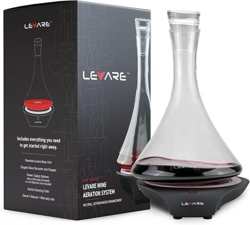 LEVARE Electric Aerator and Glass Decanter Set, Smart Swirl Aerating Base Ages Wine in Minutes, Premium Aeration for Sommeliers, Wine Enthusiasts (Holiday Red) in Kuwait