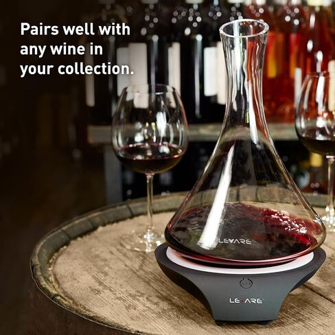 LEVARE Electric Aerator and Glass Decanter Set, Smart Swirl Aerating Base Ages Wine in Minutes, Premium Aeration for Sommeliers, Wine Enthusiasts (Holiday Red) in Kuwait