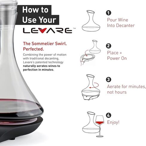 LEVARE Electric Aerator and Glass Decanter Set, Smart Swirl Aerating Base Ages Wine in Minutes, Premium Aeration for Sommeliers, Wine Enthusiasts (Holiday Red) in Kuwait