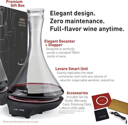 LEVARE Electric Aerator and Glass Decanter Set, Smart Swirl Aerating Base Ages Wine in Minutes, Premium Aeration for Sommeliers, Wine Enthusiasts (Holiday Red) in Kuwait