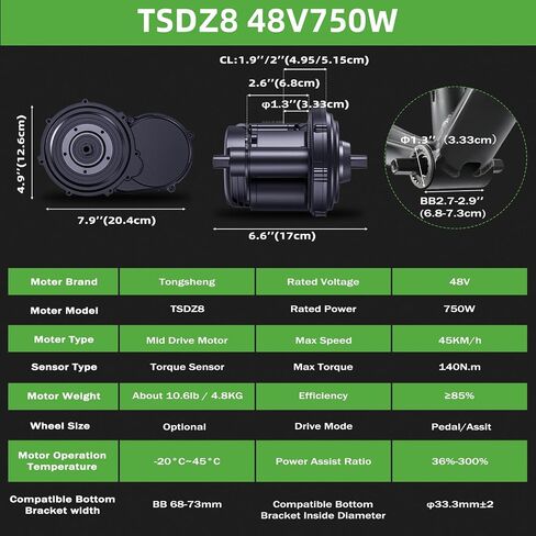 TSDZ8 750W مجموعة تحويل الدراجة الإلكترونية متوسطة الحجم مع بطارية اختيارية - قم بترقية رحلتك باستخدام مجموعة دراجة كهربائية قوية (طول 68 مم / 73 مم BB، ملاءمة عالمية) in Saudi Arabia