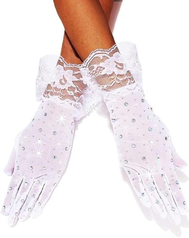 Glitter Rhinestones Lace Gloves Mesh Finger Wrist Gloves Short Tea Party Gloves for Women and Girls in Saudi Arabia
